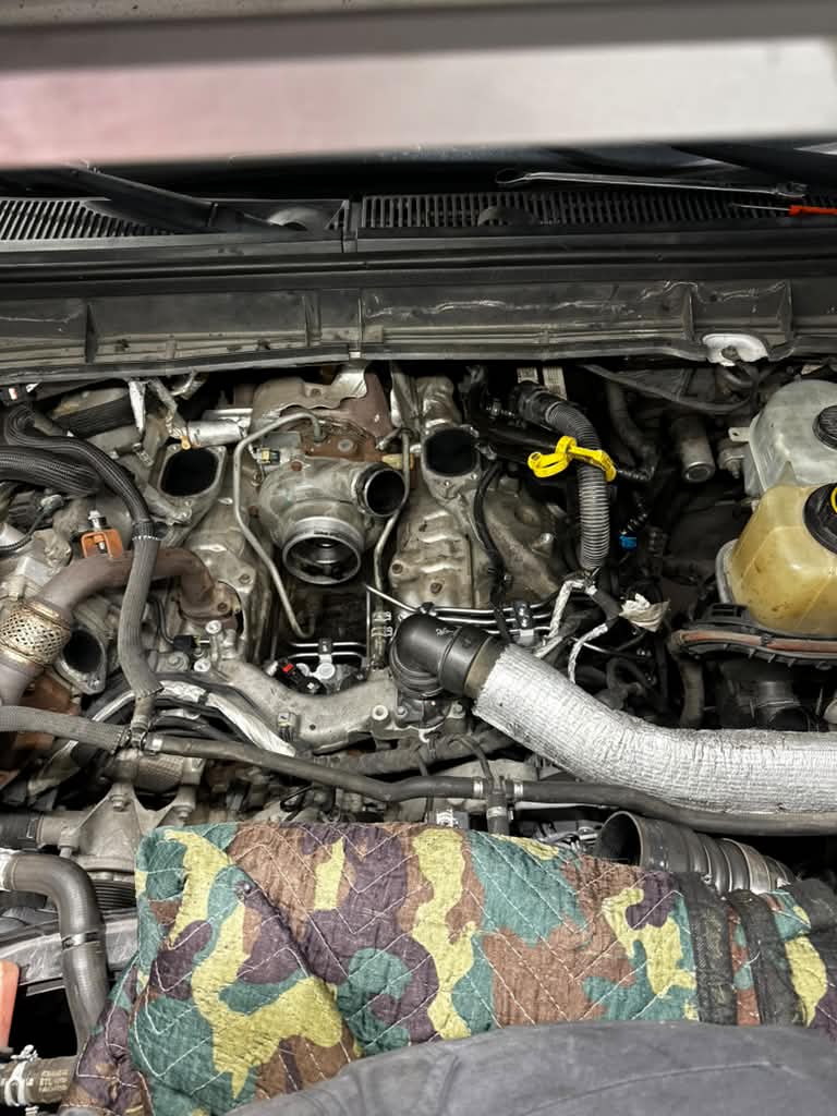 Ford diesel engine being serviced