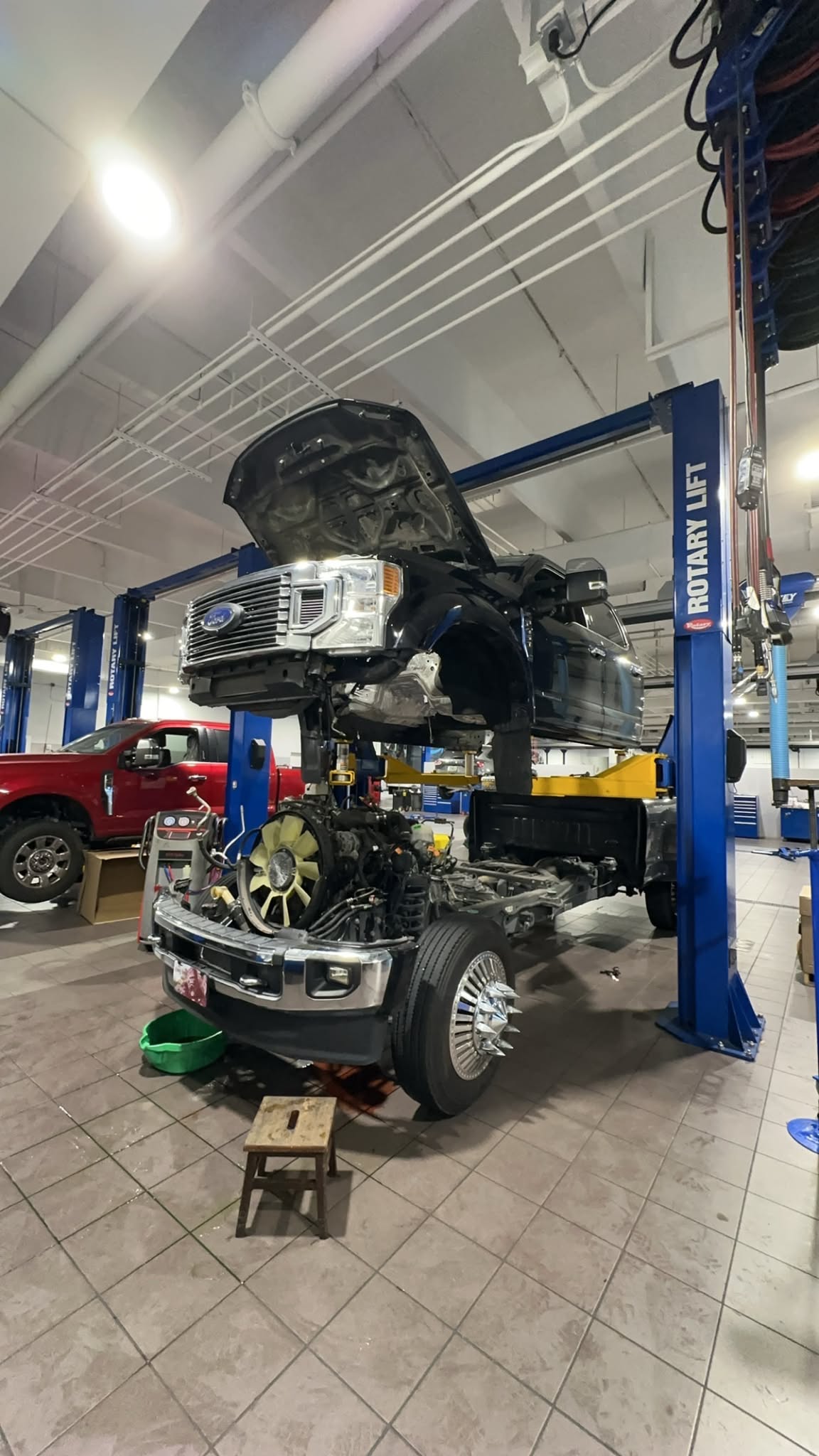 Powerstroke diesel engine undergoing shop repair